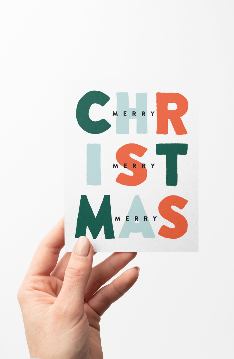 Joy Paper Co. Merry Christmas Colorful Hand-Lettered Boxed Set of 8 Cards, Alternate, color, Colorful