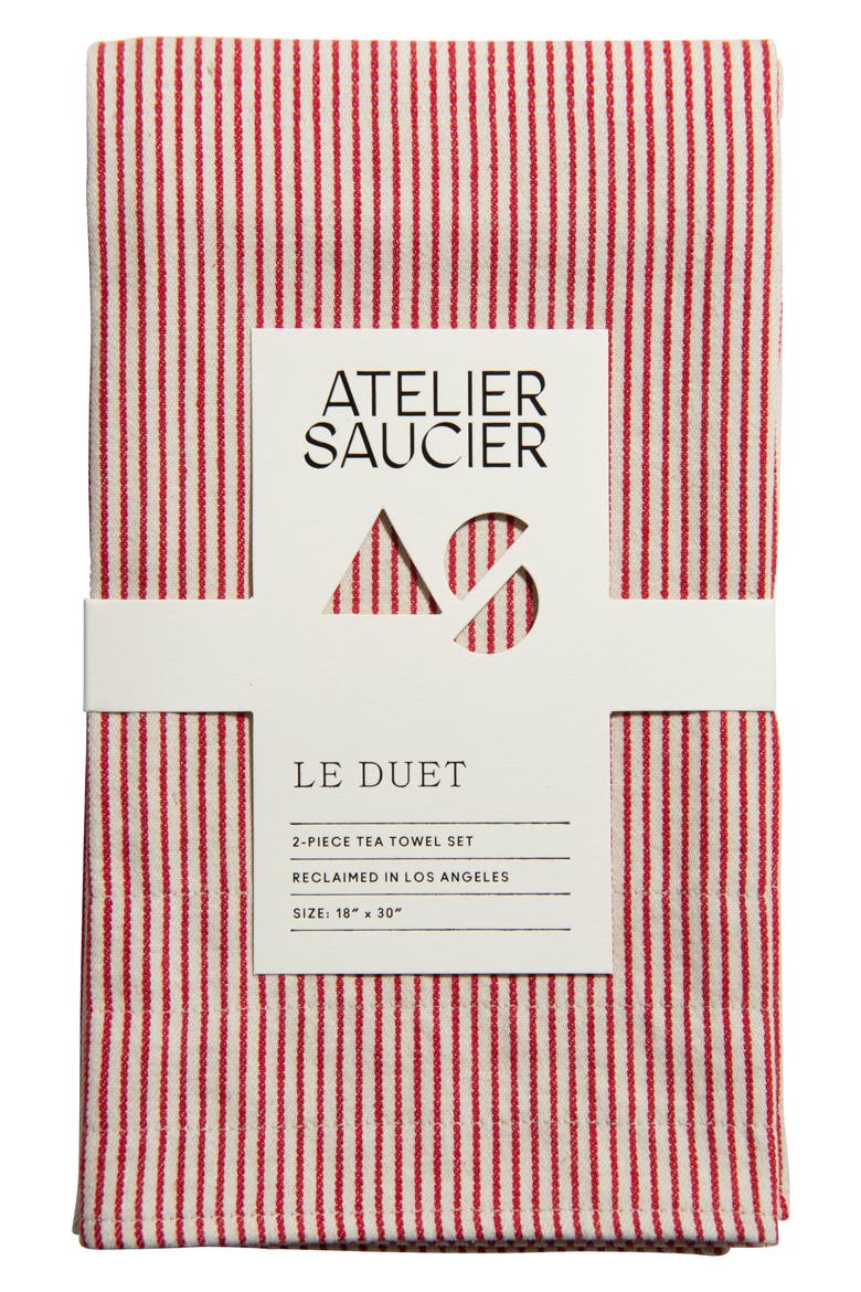 Le Duet Set of 2 Stripe Reclaimed Tea Towels, Main, color, CANDY STRIPE