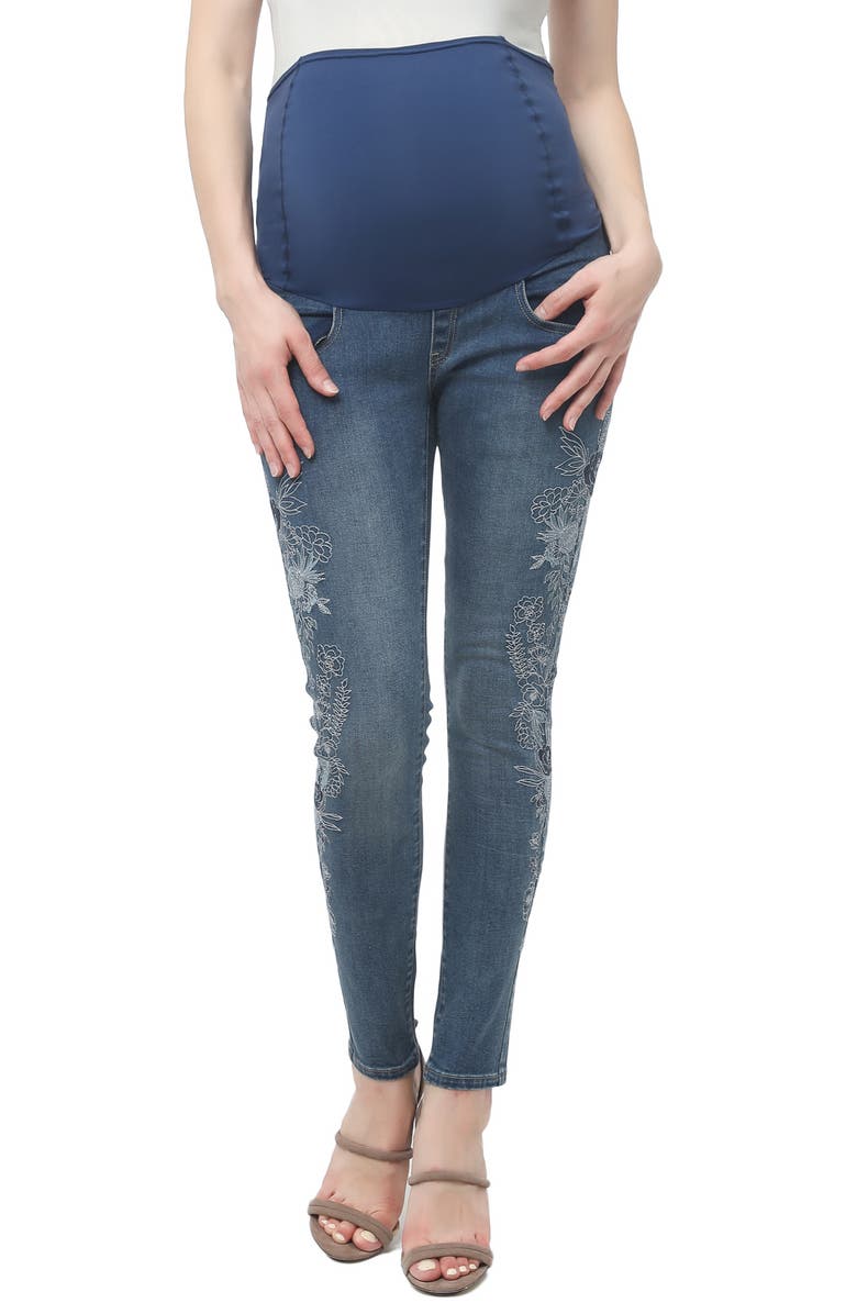 Kimi and Kai Floral Embroidered Maternity Skinny Jeans, Main, color, 