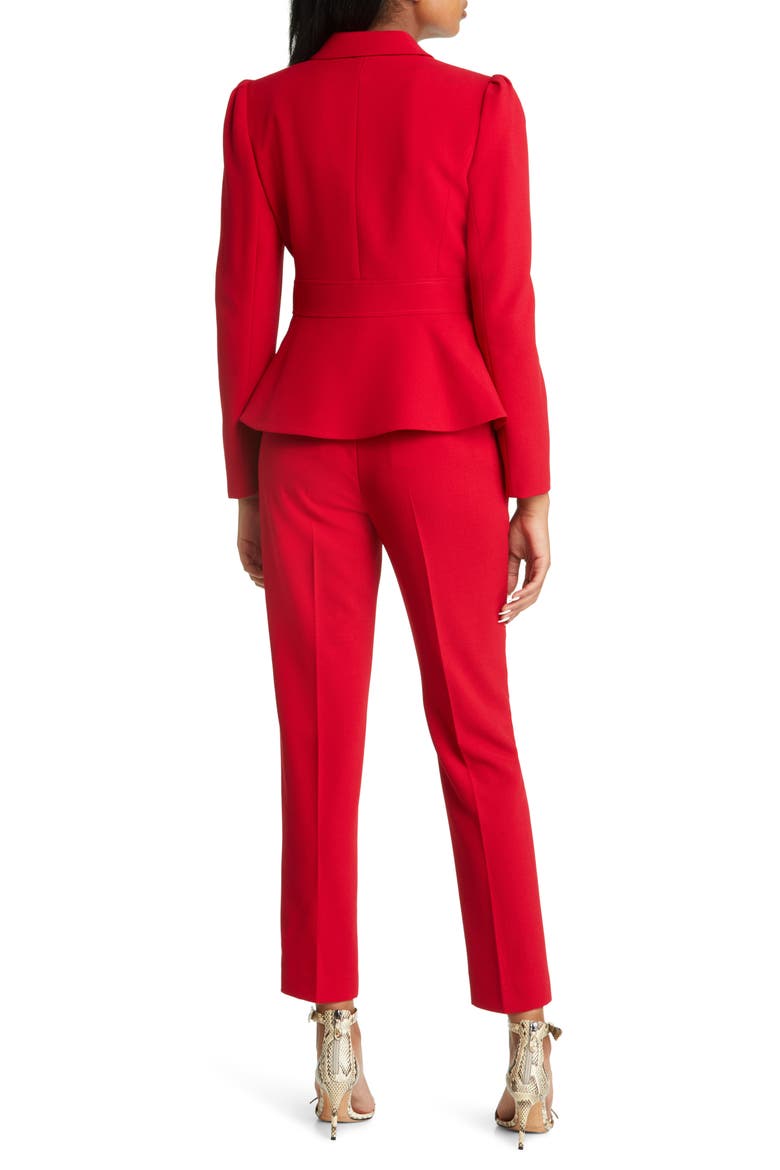 Peplum Blazer & Tapered Pants Set, Alternate, color, RED