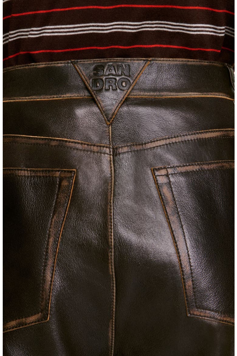 Distressed leather trousers, Alternate, color, Brown
