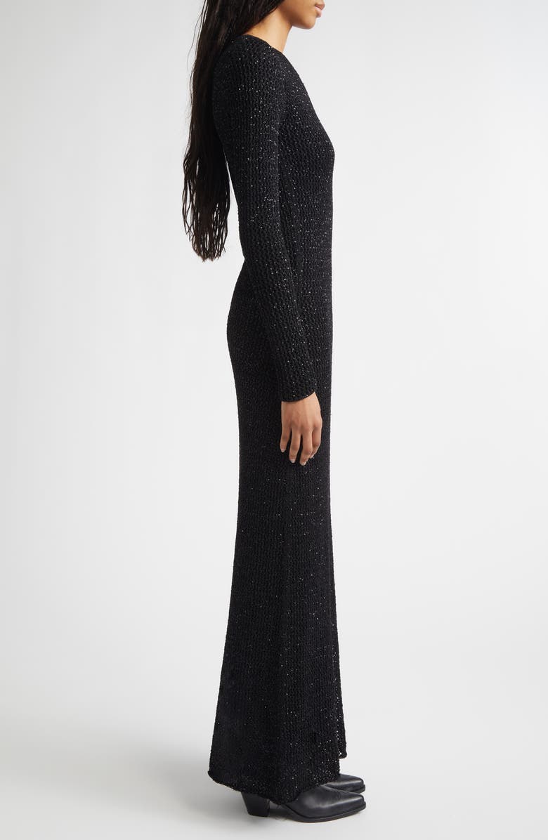 Golden Goose Journey Long Sleeve Sequin Open Stitch Dress, Alternate, color, Black