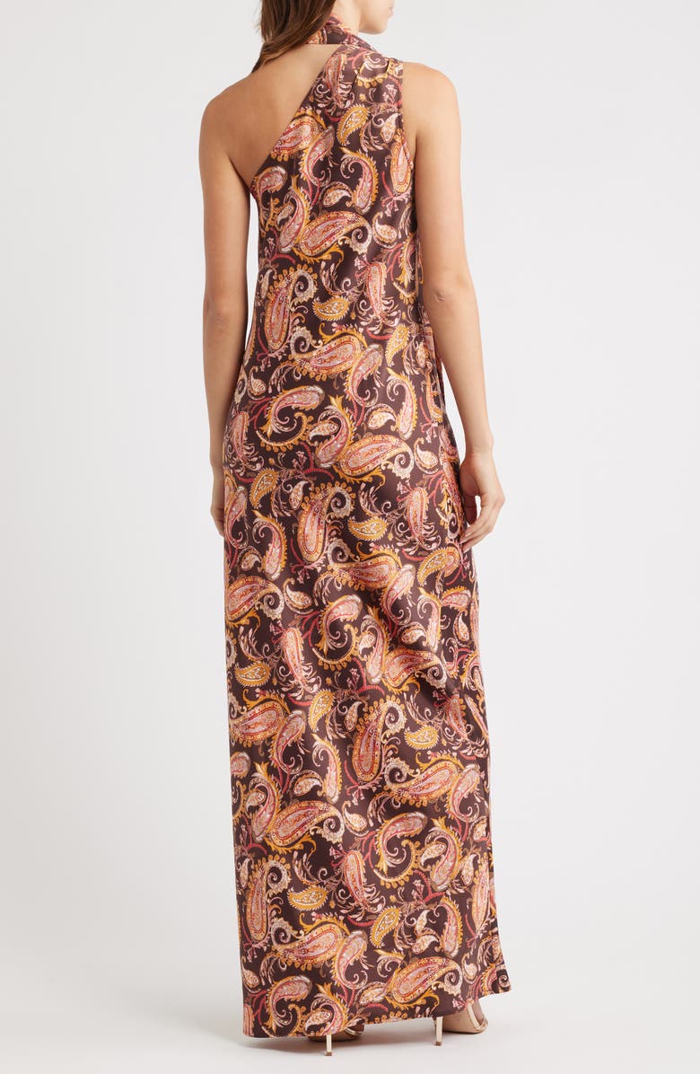 WAYF Catia Paisley One-Shoulder Gown, Alternate, color, Espresso Paisley