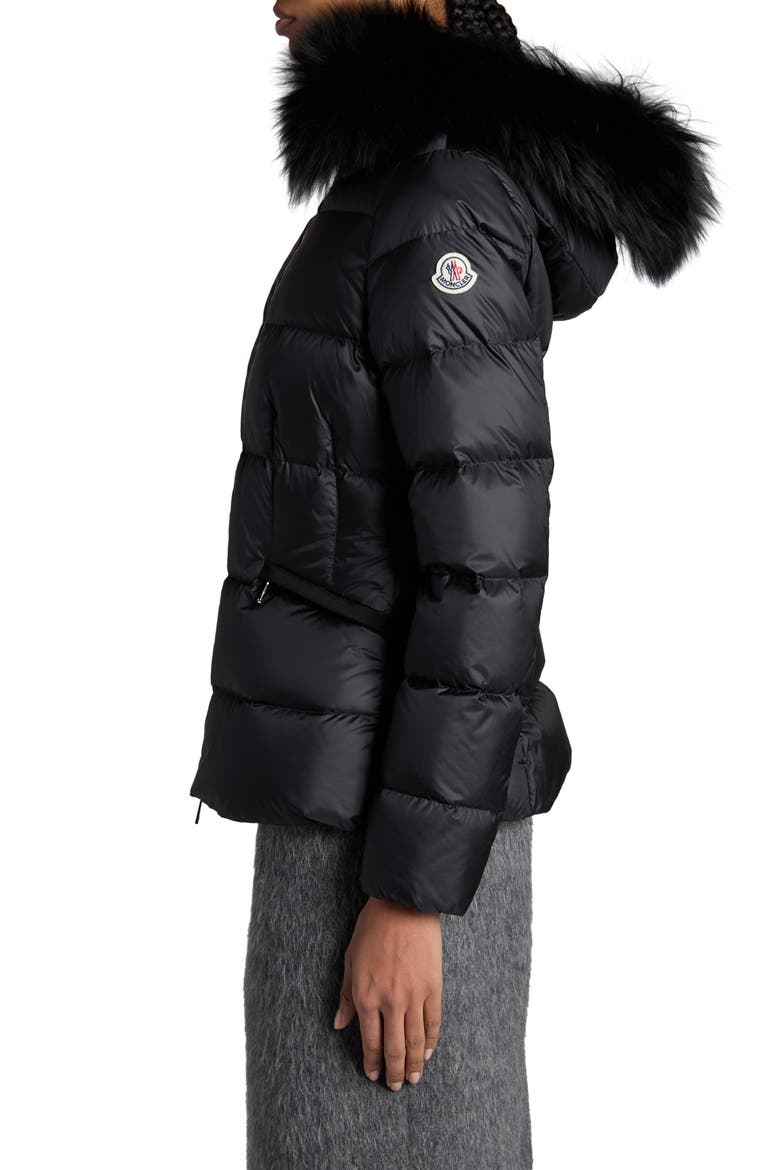 Boed Down Puffer Jacket with Genuine Shearling Trim, Alternate, color, BLACK/ BLACK