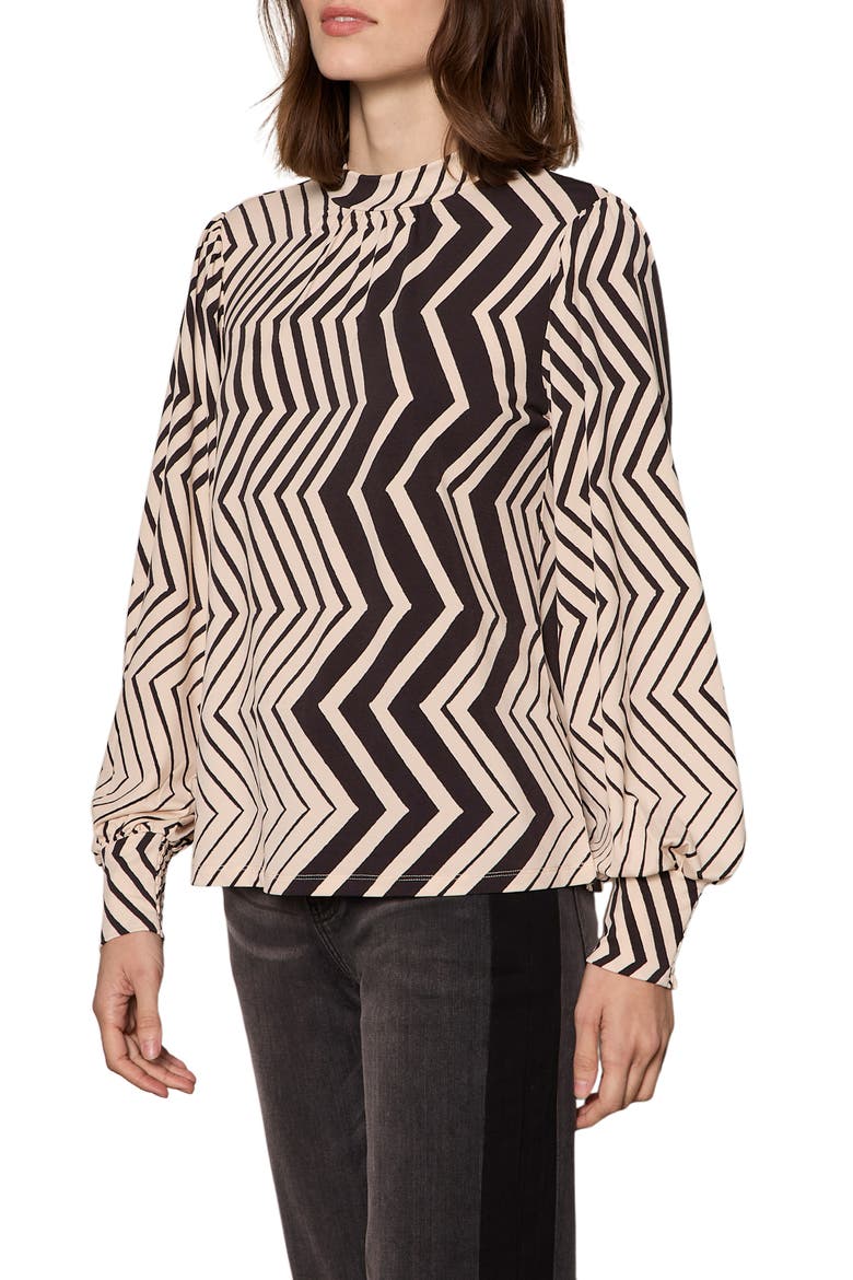 Mixed Print Top, Alternate, color, FROST WHITE