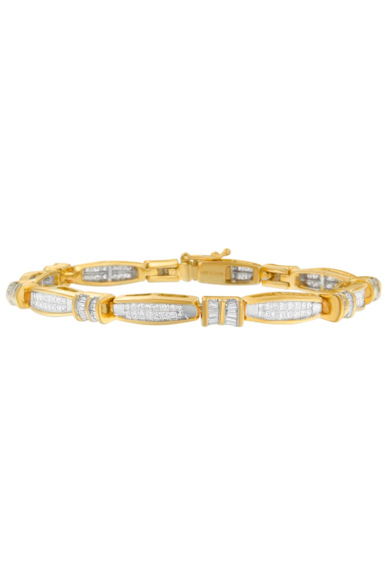 14K Yellow Gold Princess and Baguette Cut Diamond Beaded Bracelet, Main, color, Yellow