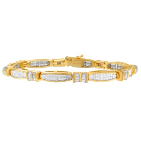 14K Yellow Gold Princess and Baguette Cut Diamond Beaded Bracelet