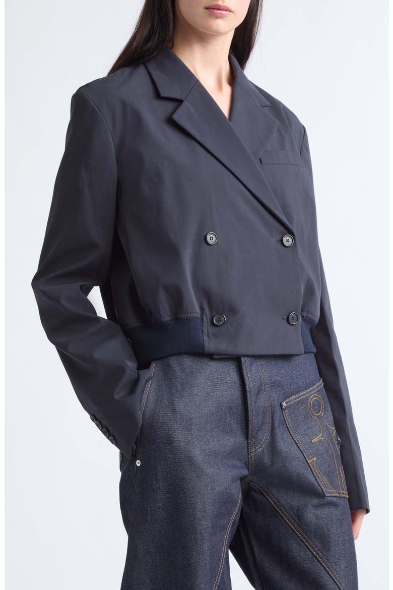 Crop Cotton Double Breasted Blazer, Alternate, color, NAVY