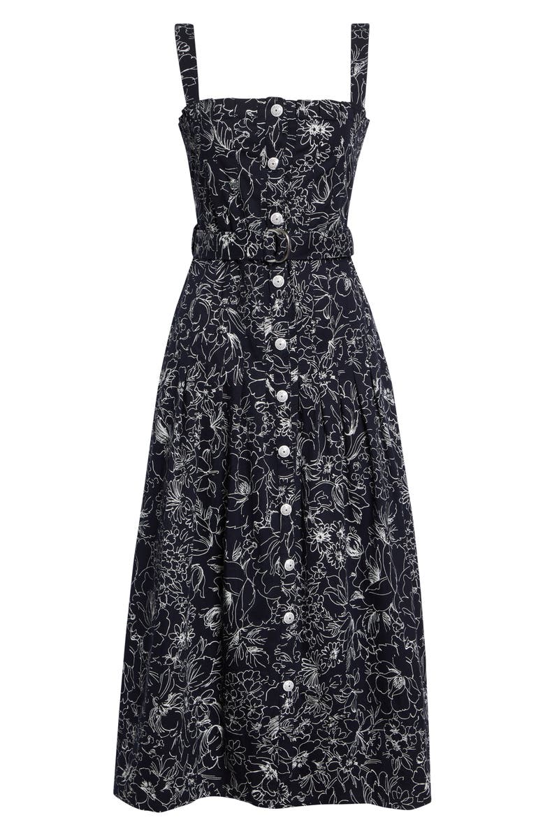 Cinq à Sept Branwen Garden Doodle Belted Denim A-Line Midi Dress, Alternate, color, Navy/ White