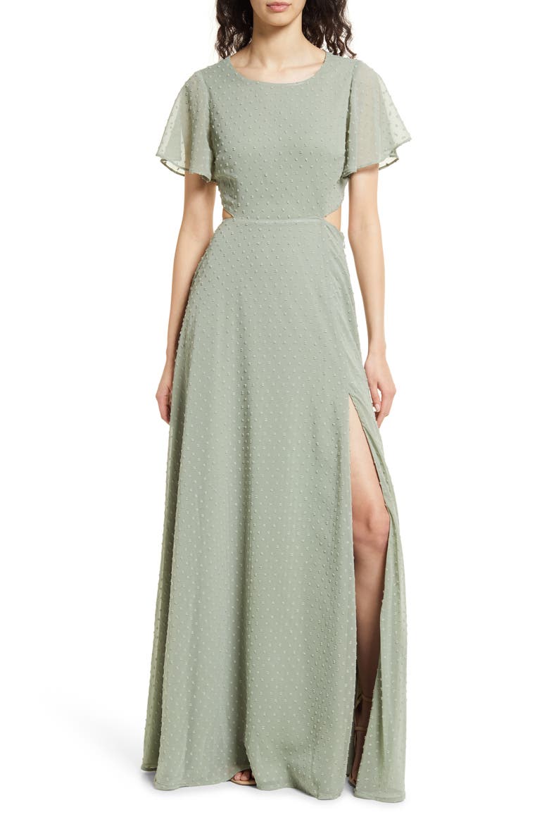 Deep in My Heart Swiss Dot Cutout Dress, Main, color, SAGE