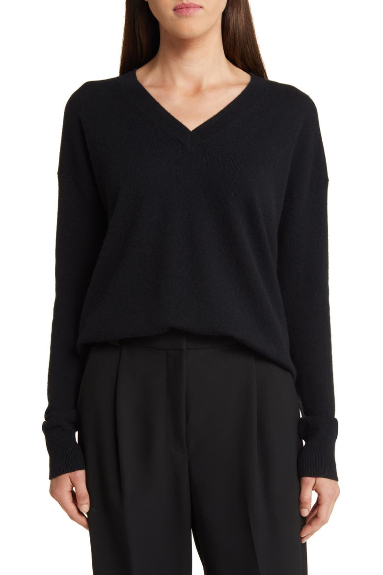 Cashmere V-Neck Sweater, Main, color, BLACK ROCK