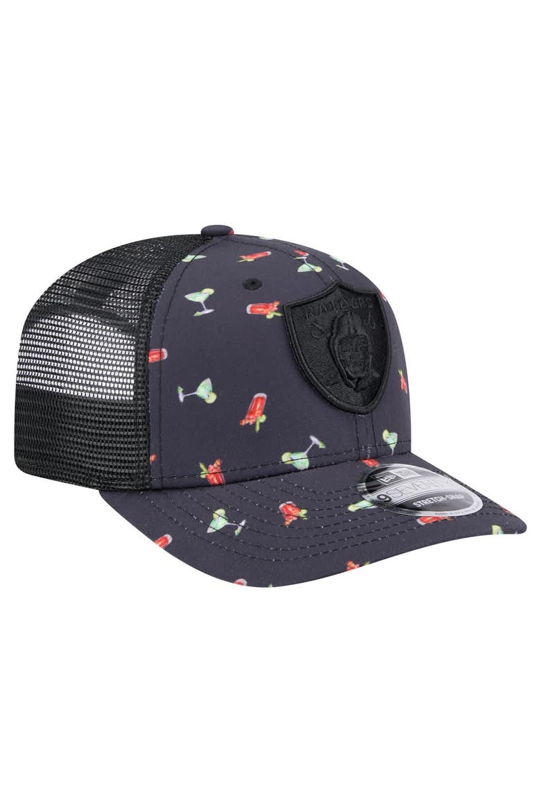 Men's New Era  Navy/Black Las Vegas Raiders Adventure Drinks Pattern 9SEVENTY Stretch-Snap Hat, Alternate, color, Navy