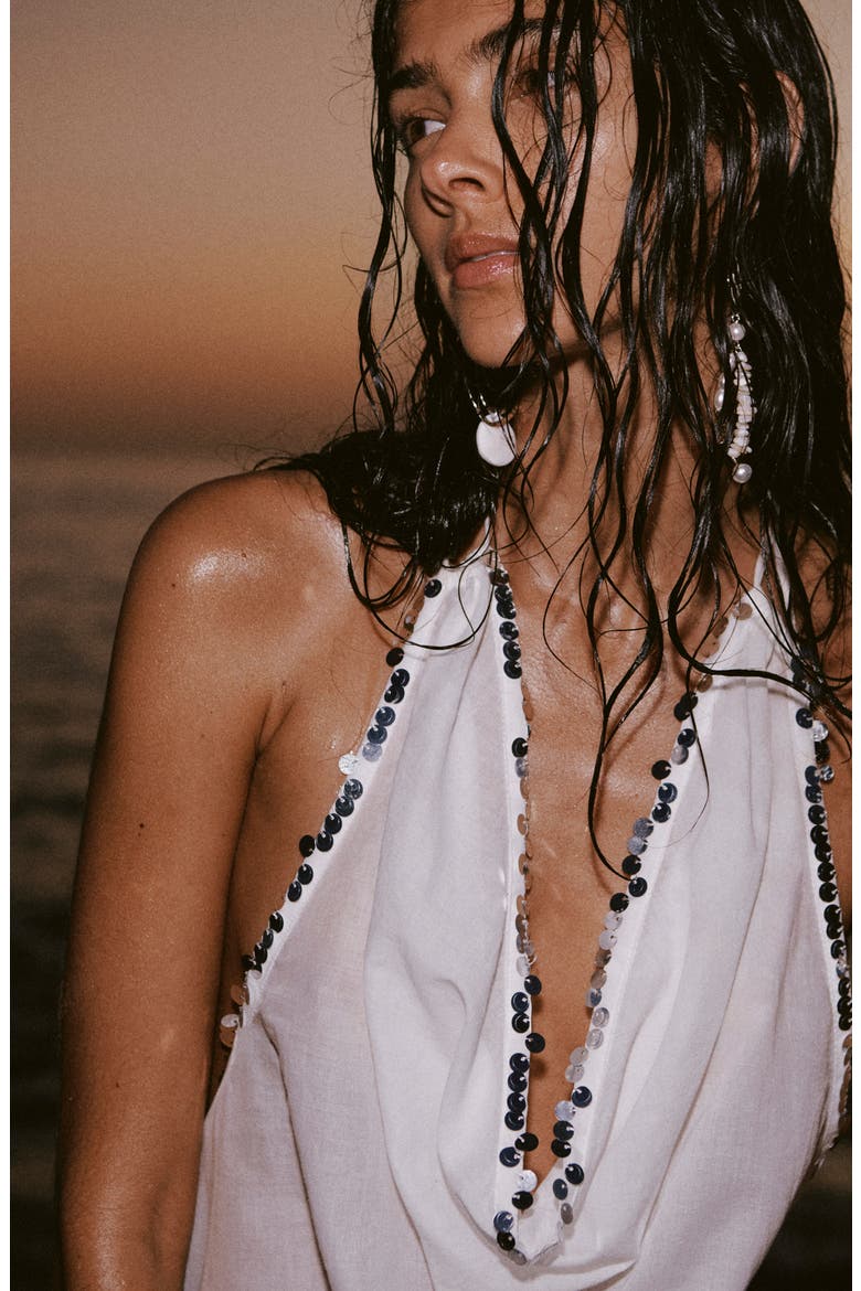 Sequin Drape Halter Top, Alternate, color, OFF WHITE