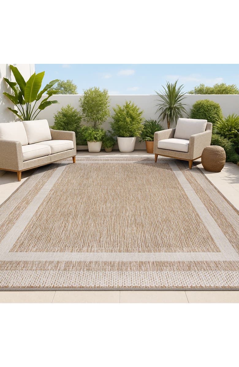 JONATHAN Y Dover Classic 3-Stripe Border Indoor/Outdoor Area Rug, Alternate, color, Beige/Cream