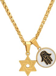 STEELTIME Men's Star of David & Hamsa Pendant Necklace