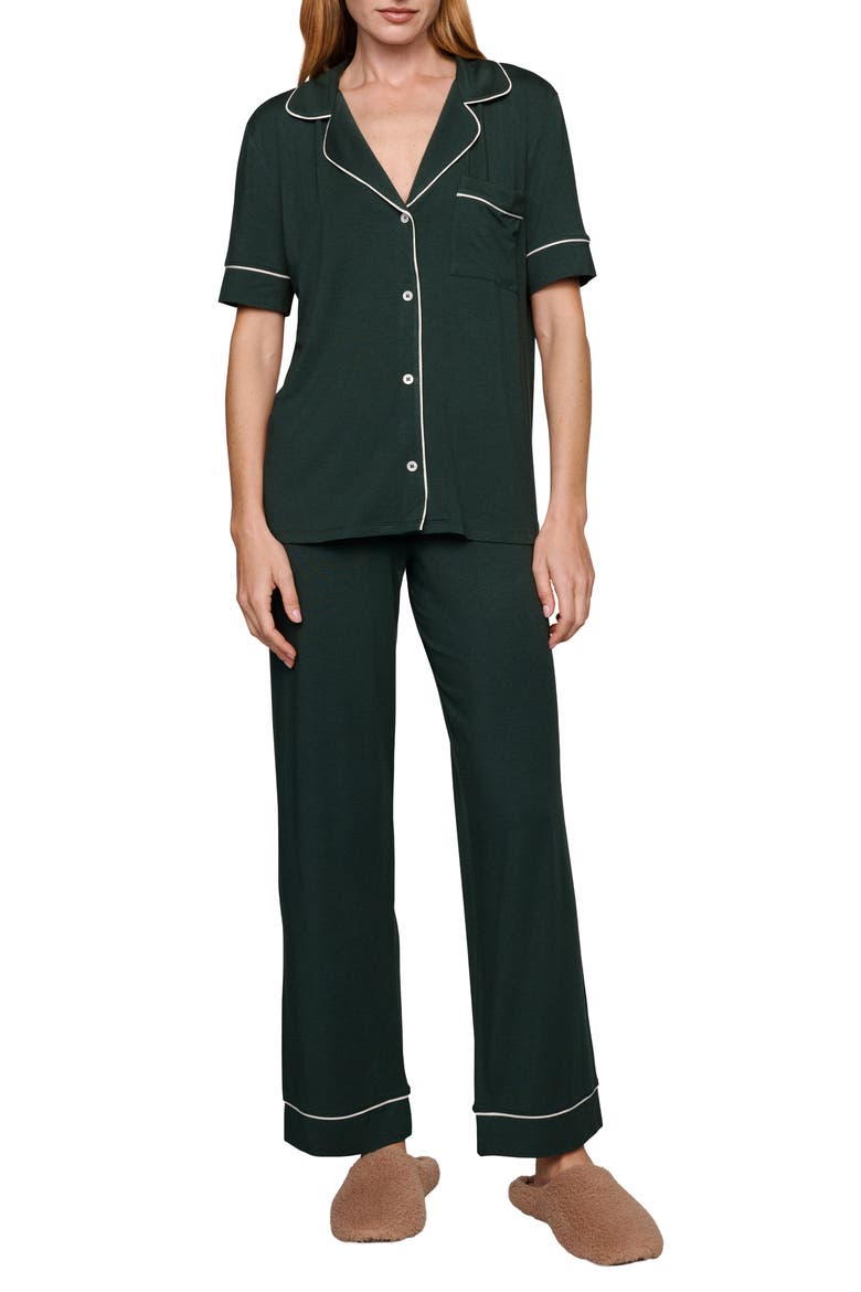 Gisele Short Sleeve Pant Pajamas, Main, color, PINE/IVORY