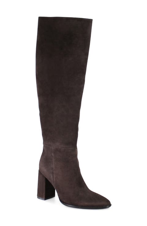 Text Back Leather Knee High Boot