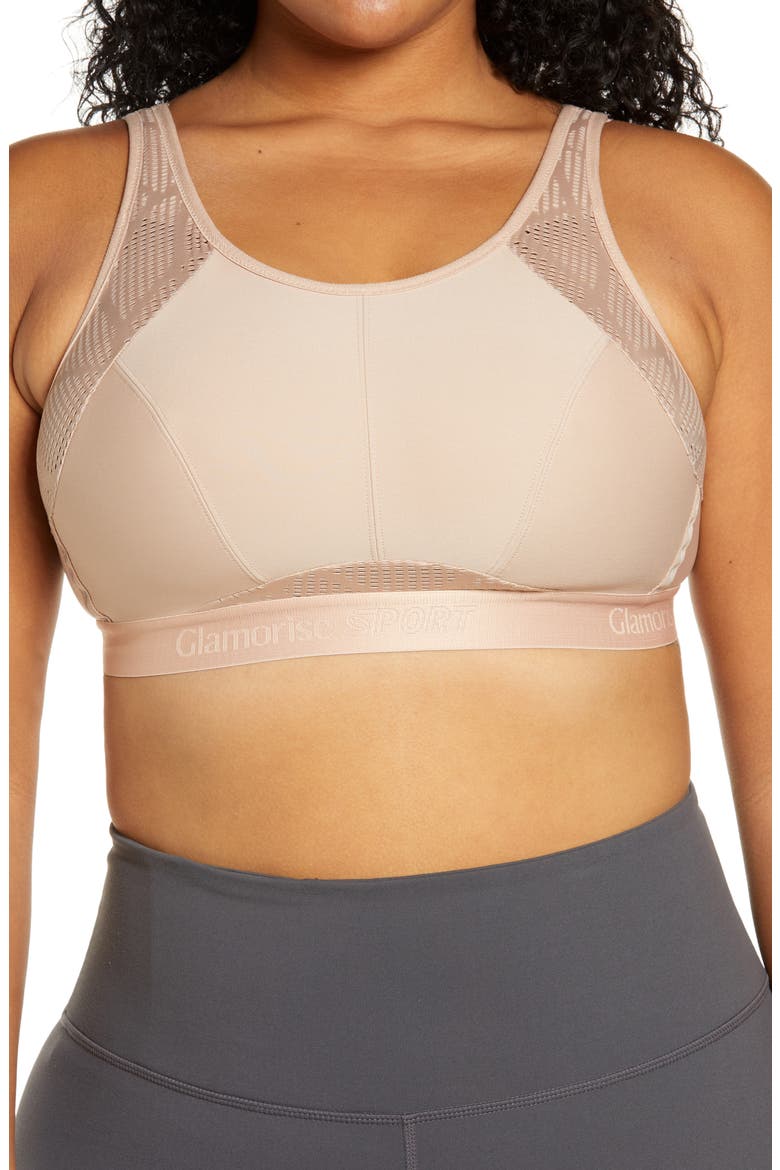 No-Sweat Full Figure Mesh Sports Bra, Main, color, BROWN