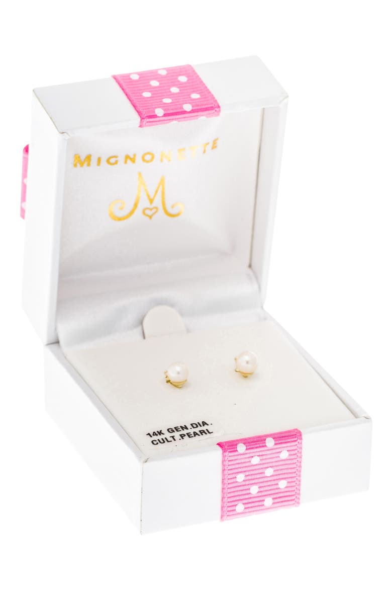 14k Gold Pearl & Diamond Stud Earrings, Alternate, color, GOLD
