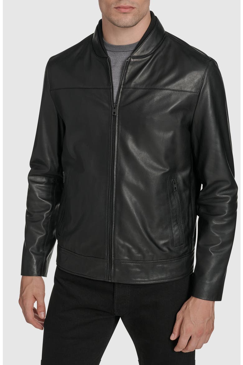 Fine Grain Lambskin Leather Bomber Jacket, Main, color, BLACK