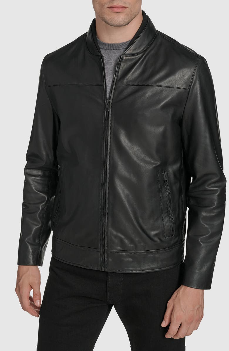 Andrew Marc Fine Grain Lambskin Leather Bomber Jacket, Main, color, Black