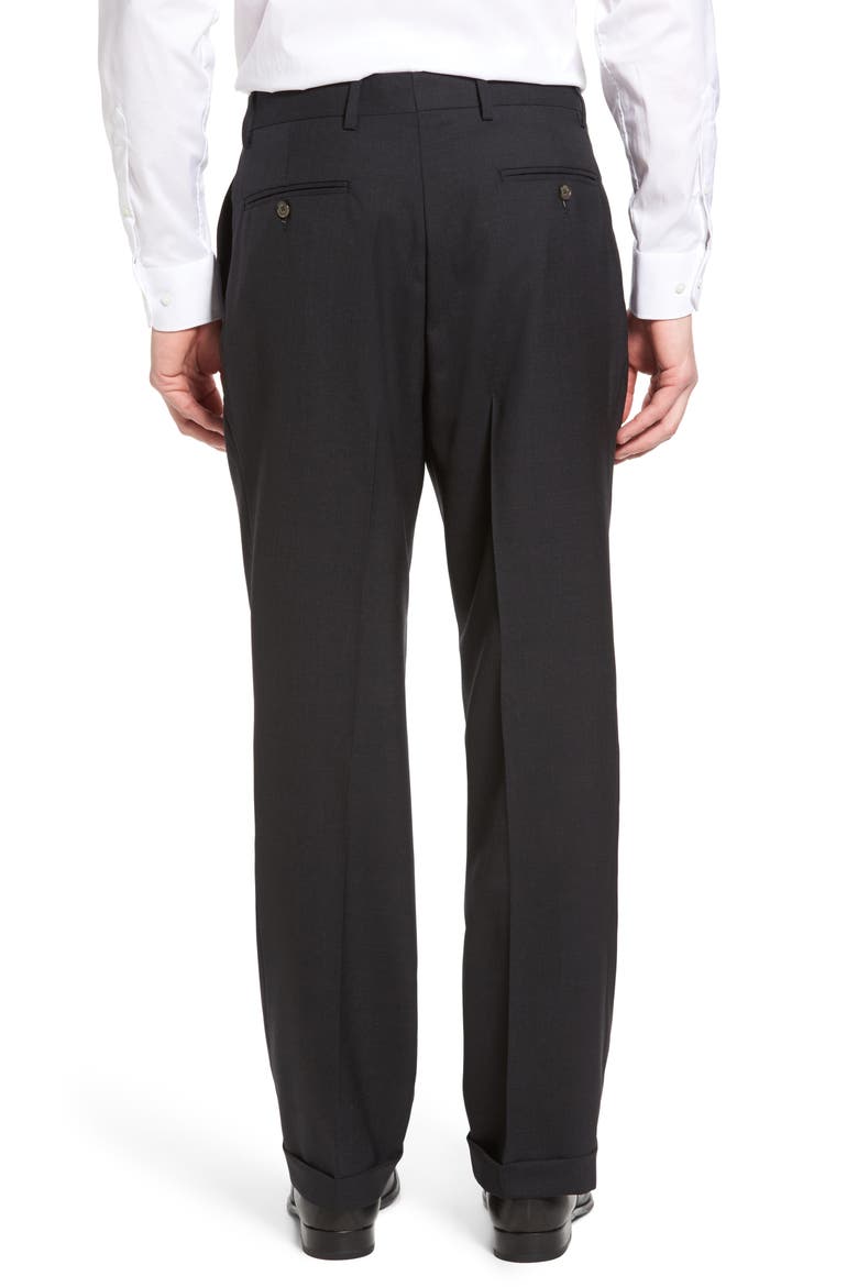 Lightweight Plain Weave Pleated Classic Fit Trousers, Alternate, color, CHARCOAL