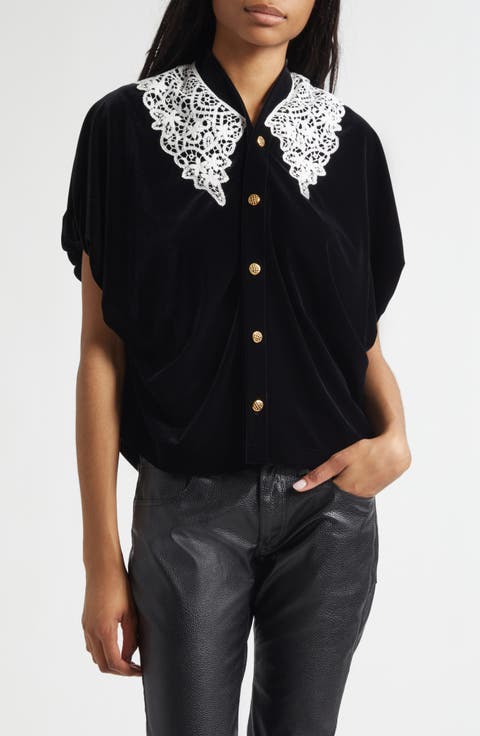 Lace Trim Velour Cardigan