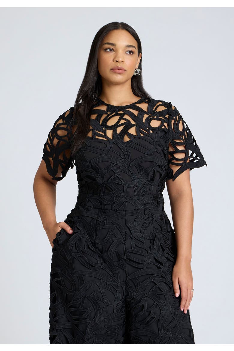 Short Sleeve Lace Jumpsuit, Alternate, color, BLACK ONYX