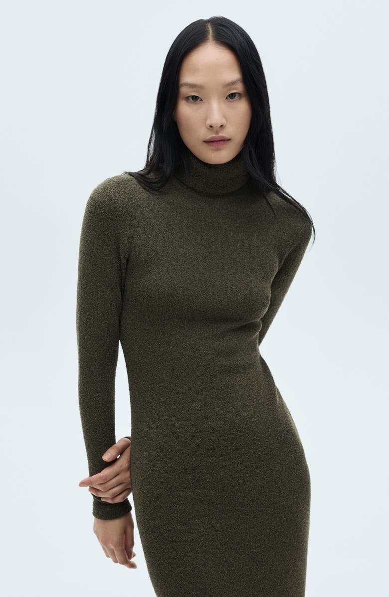 MANGO Turtleneck Long Sleeve Cotton Blend Maxi Dress, Alternate, color, Green