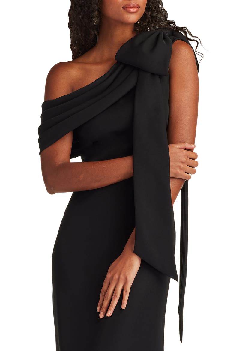 One-Shoulder Crepe Column Gown, Alternate, color, BLACK