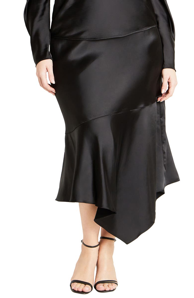 City Chic Keyla Asymmetric Satin Skirt, Main, color, 