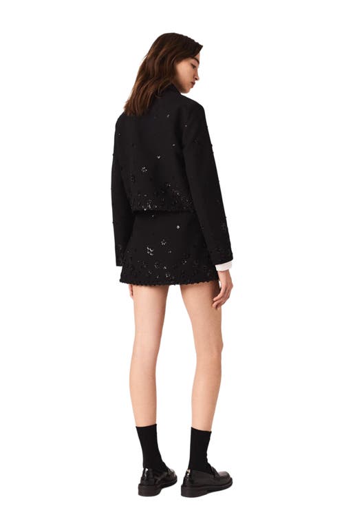 Maje Womens Sequin-embellished Side-pocket Stretch-woven Jacket Black In Black