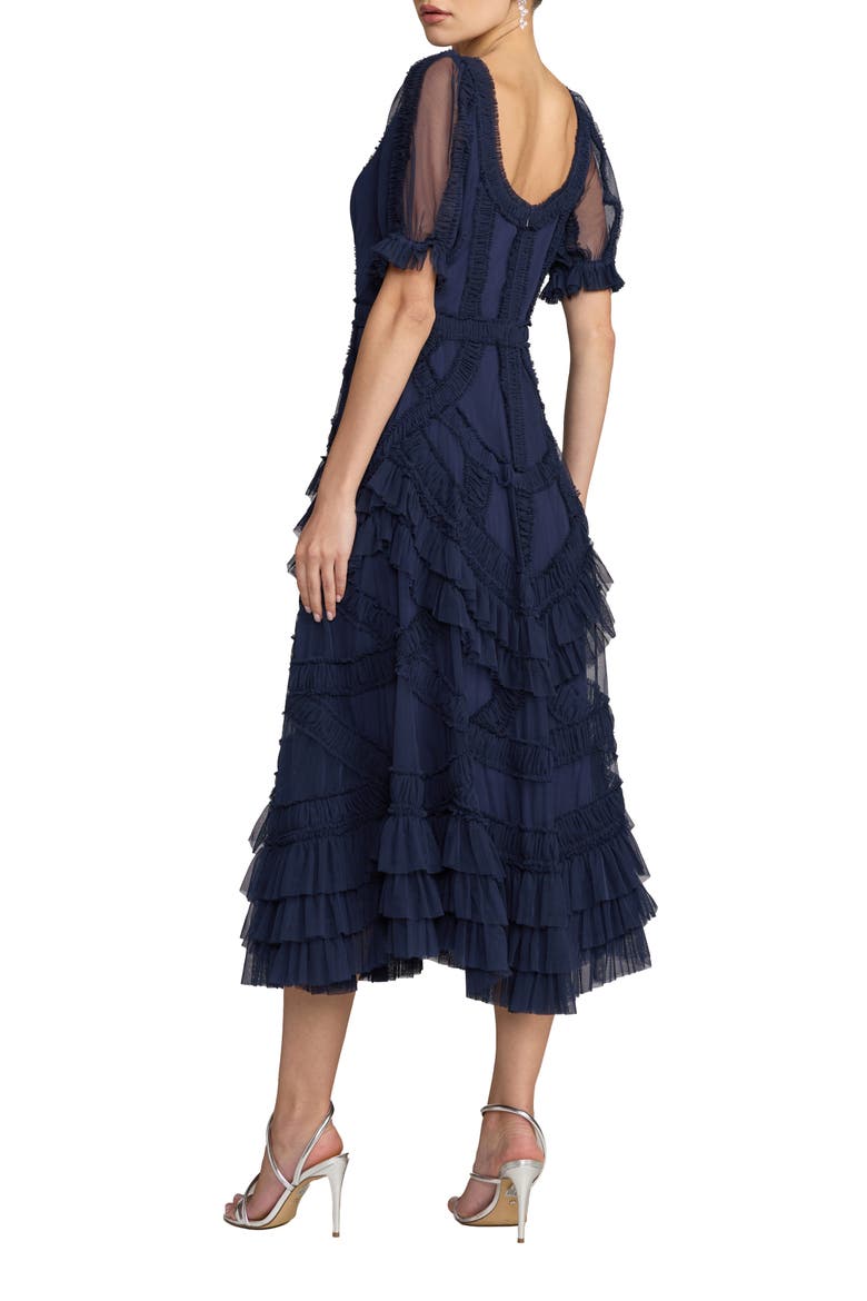 Petite Short Sleeve Mesh Micro Ruffle Midi Dress, Alternate, color, Indigo