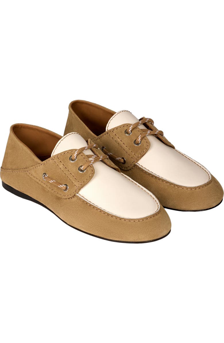 SANDRO Suede boat shoes, Alternate, color, Beige