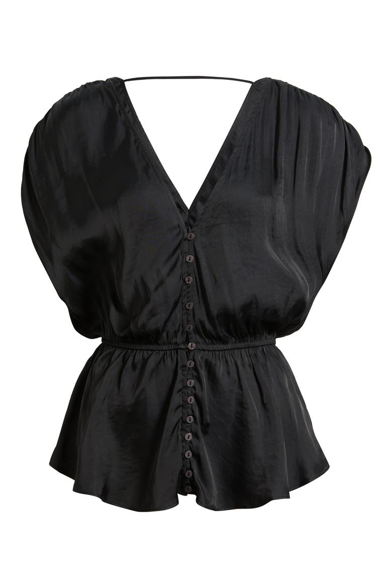 Ash Button-Up Peplum Top, Alternate, color, BLACK