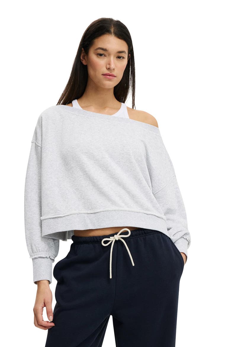 Women's Off Shoulder Sweatshirt, Main, color, Soft Grey Marle