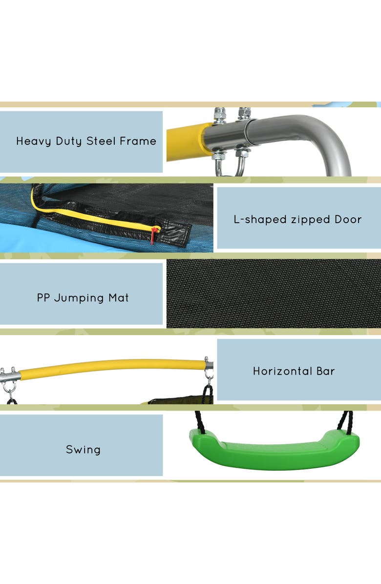 Qaba 3-in-1 Kids Trampoline, Enclosure, Swing, Gymnastics Bar, Alternate, color, 