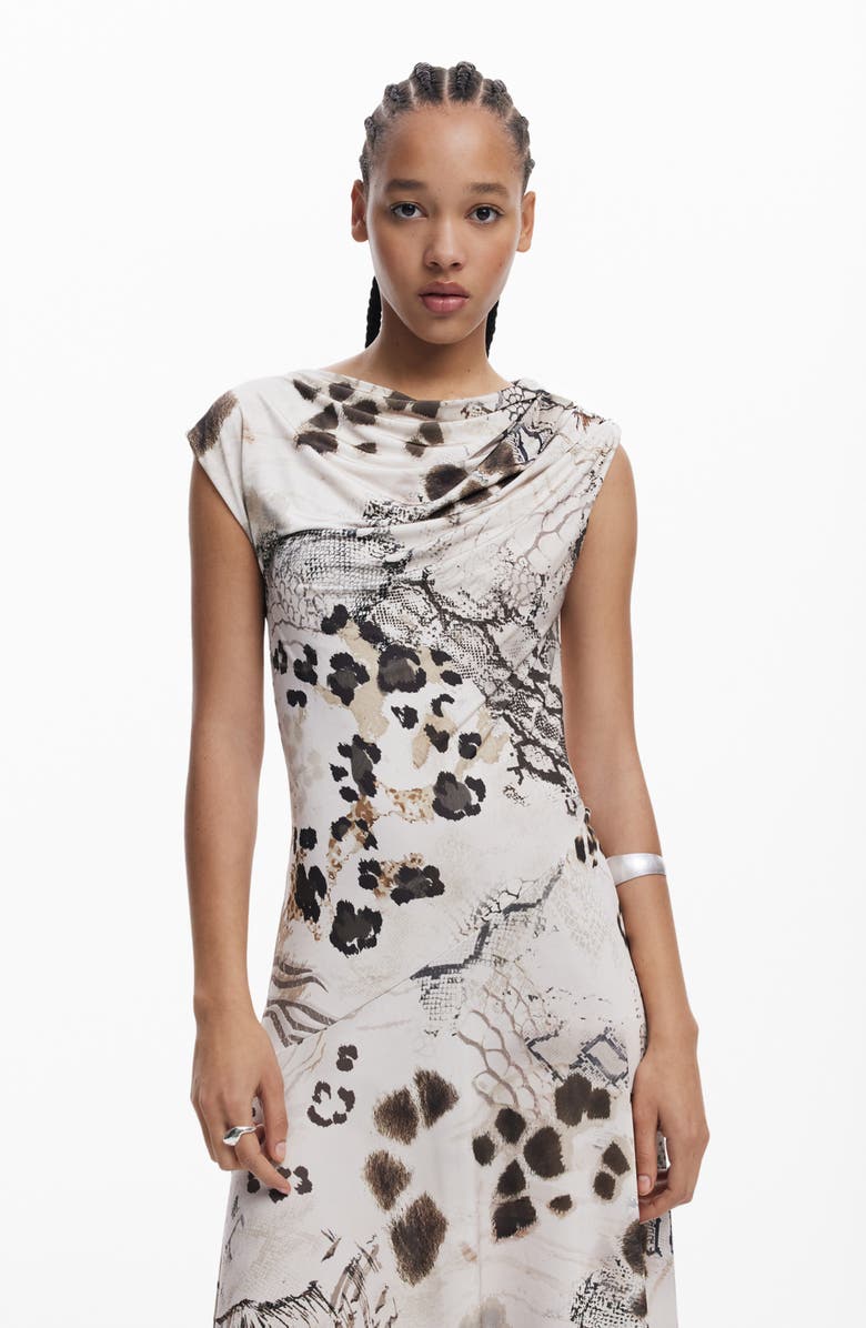 Desigual Drape Asymmetric Maxi Dress, Alternate, color, 