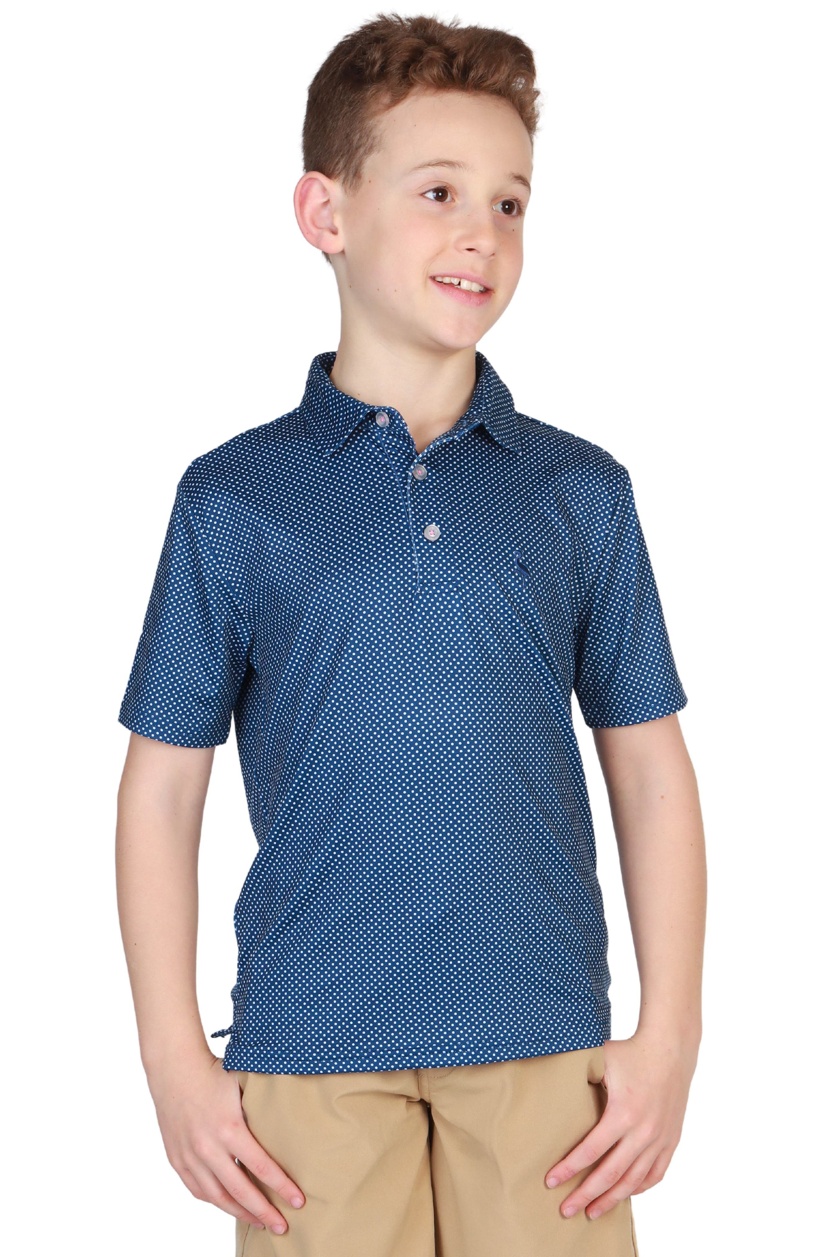 TailorByrd Kids' Mini Dot Print Performance Knit Polo
