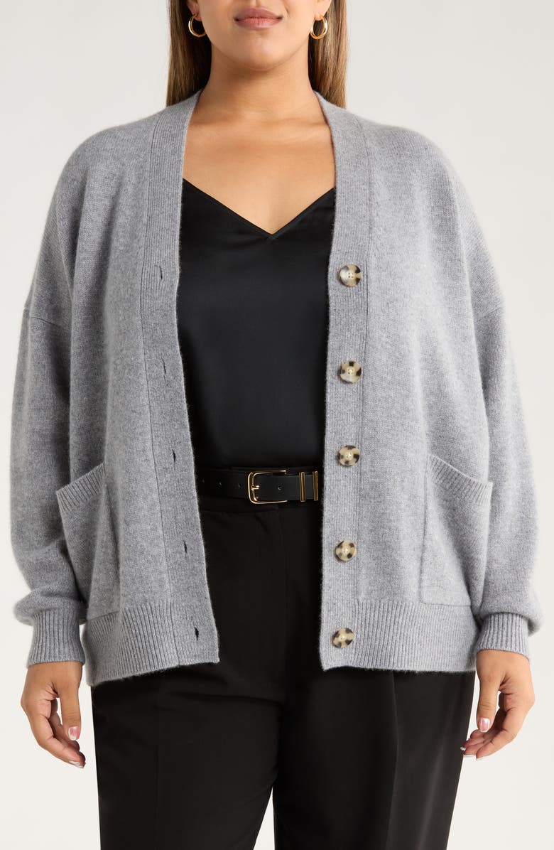 Nordstrom Wool & Cashmere Boyfriend Cardigan, Alternate, color, Grey Night
