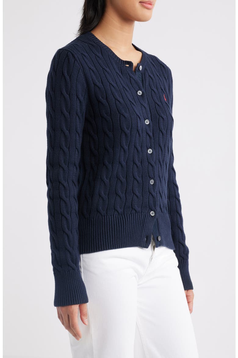 Cable Knit Cotton Cardigan, Alternate, color, HUNTER NAVY