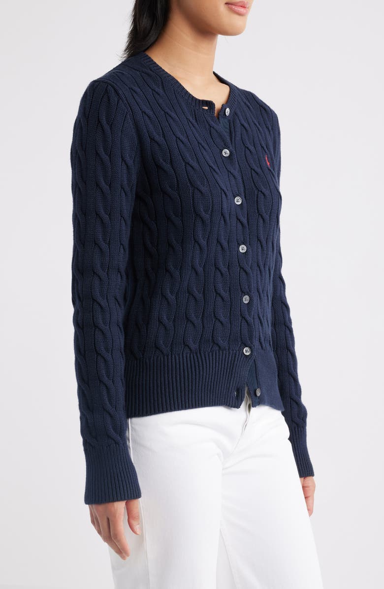 Polo Ralph Lauren Cable Knit Cotton Cardigan, Alternate, color, Hunter Navy