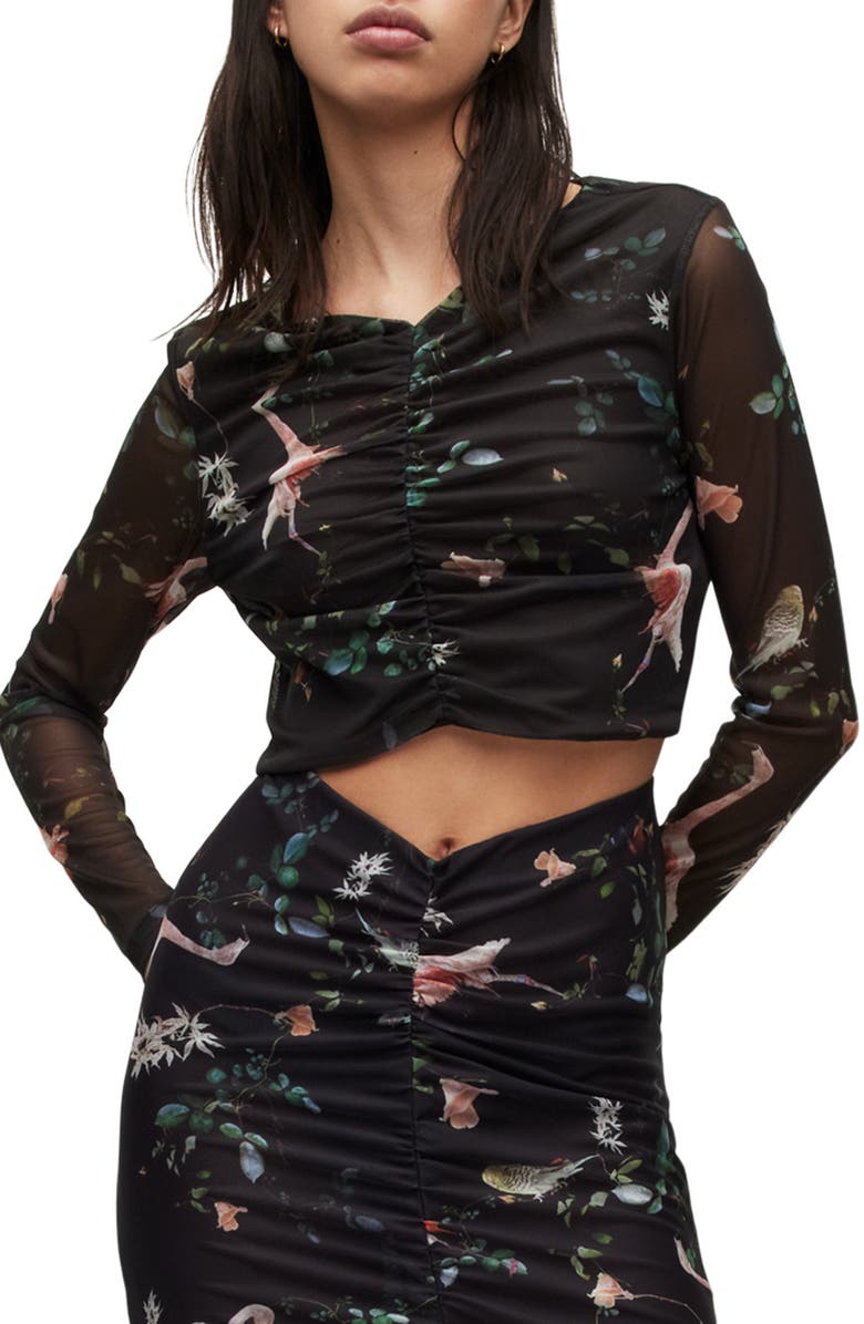 AllSaints Tessia Fabia Floral Ruched Crop Top, Main, color,