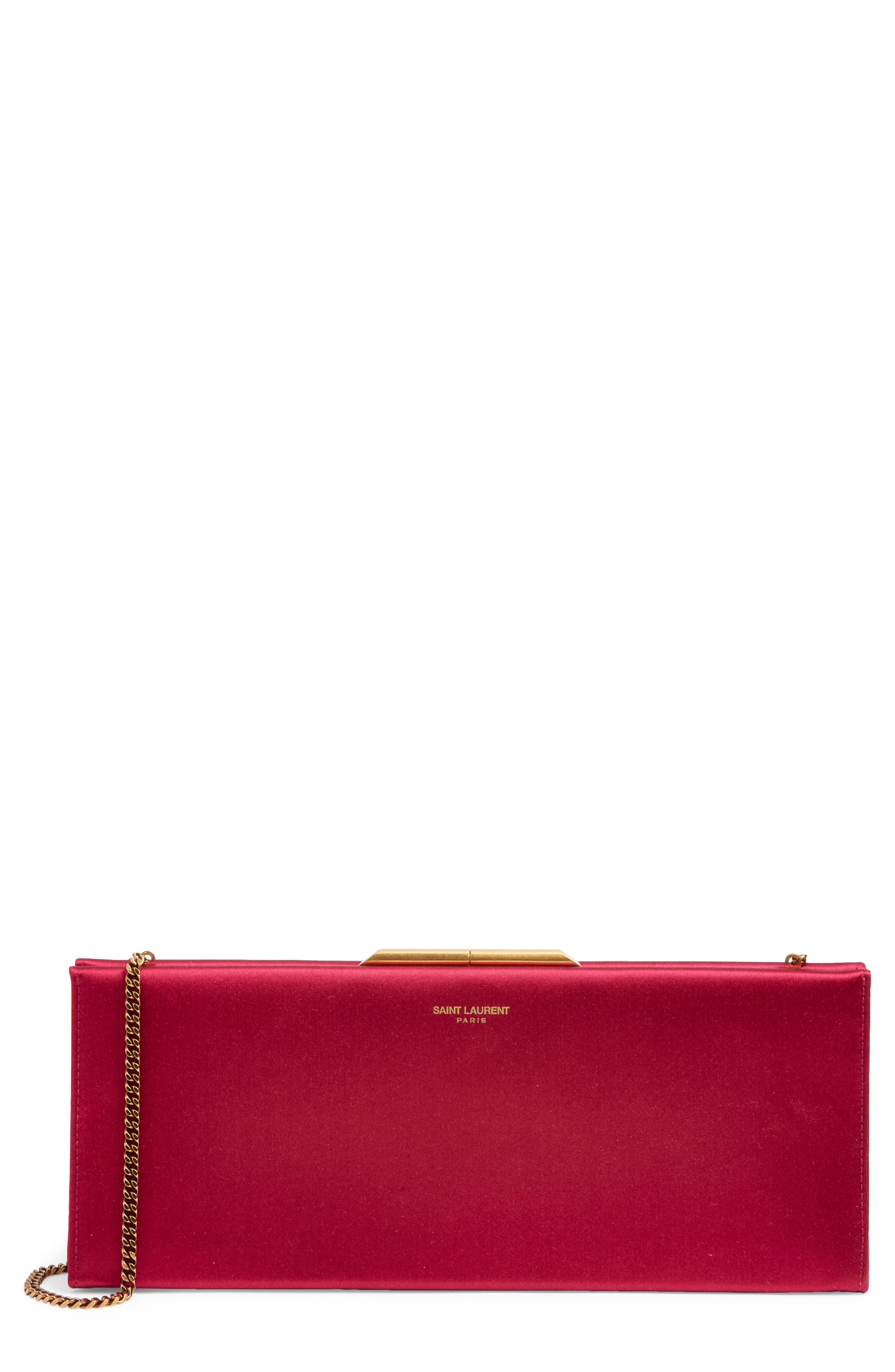 Saint Laurent Small Midnight Satin Clutch, Main, color, Dark Fuchsia
