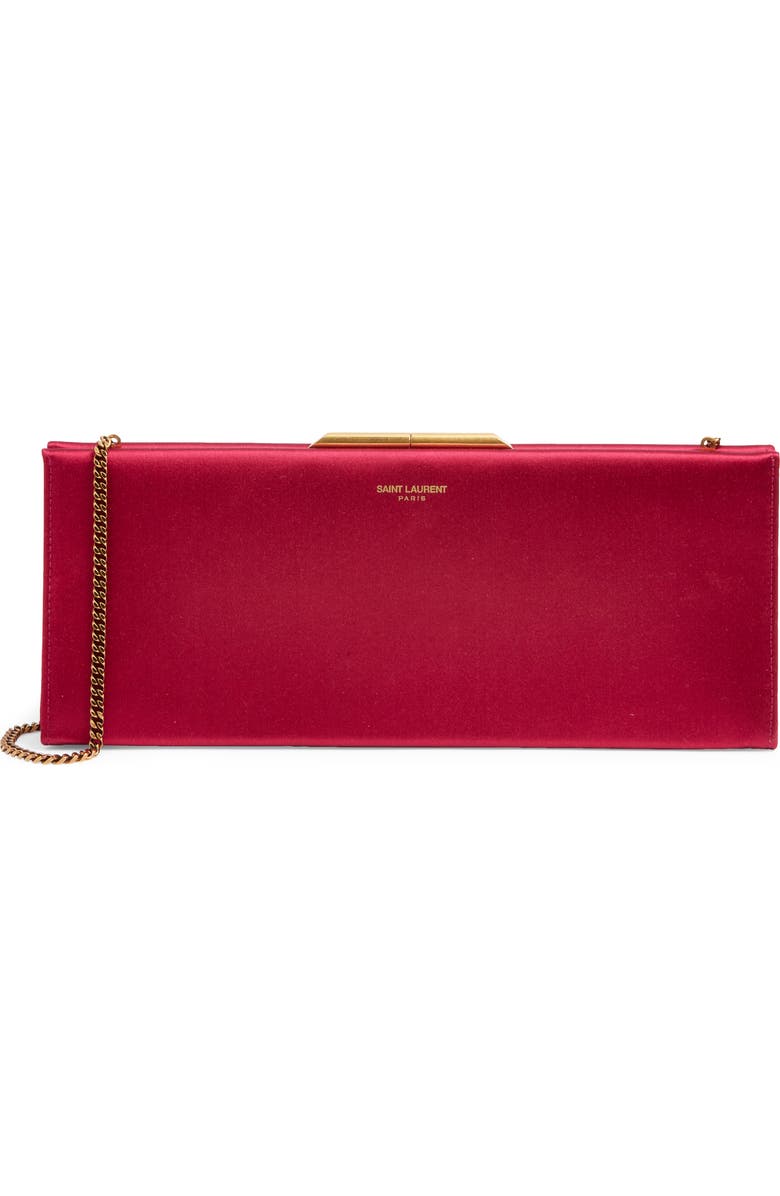 Saint Laurent Small Midnight Satin Clutch, Main, color, Dark Fuchsia