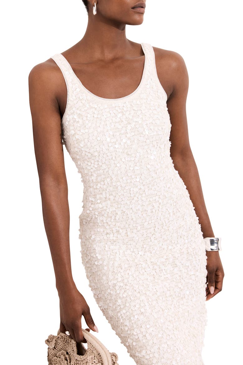 Sequin Mesh Midi Dress, Alternate, color, Ivory