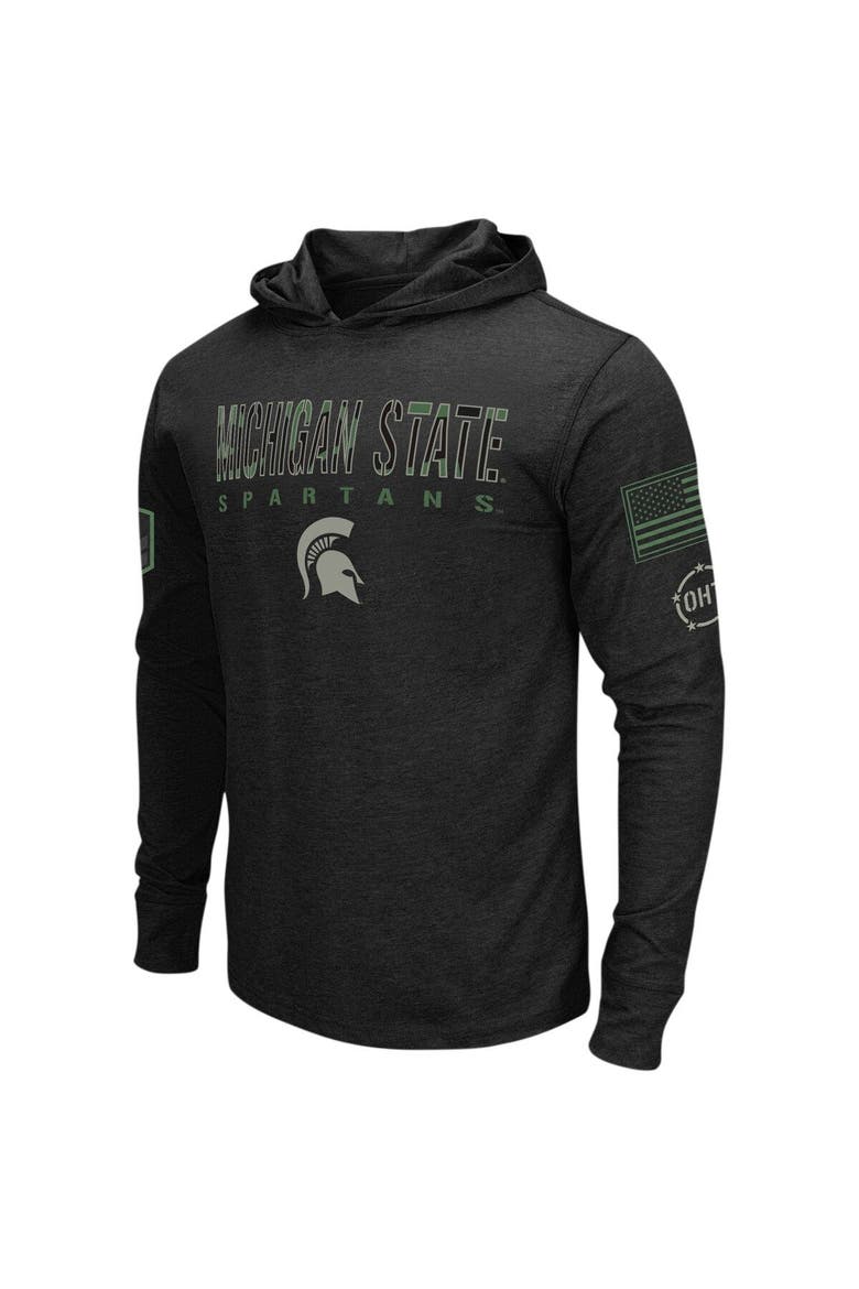 Men's Colosseum Black Michigan State Spartans Big & Tall OHT Military Appreciation Tango Long Sleeve Hoodie T-Shirt, Alternate, color, Black