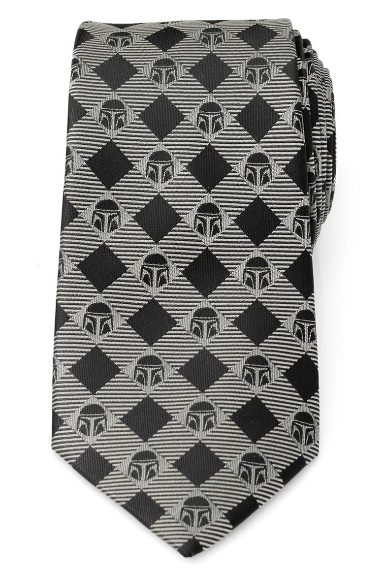 Mandalorian Plaid Silk Blend Tie, Main, color, GRAY