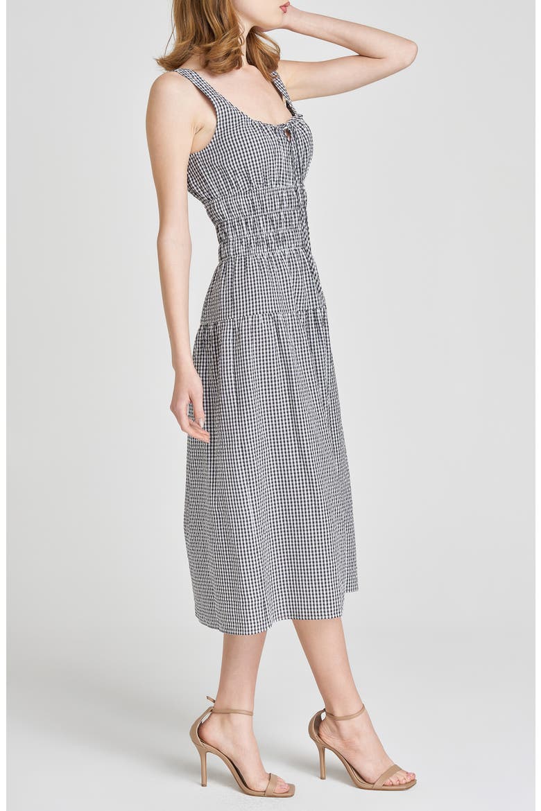 x Styled by COCO! Nina Smock Waist Seersucker Midi Dress, Alternate, color, BLACK SEERSUCKER