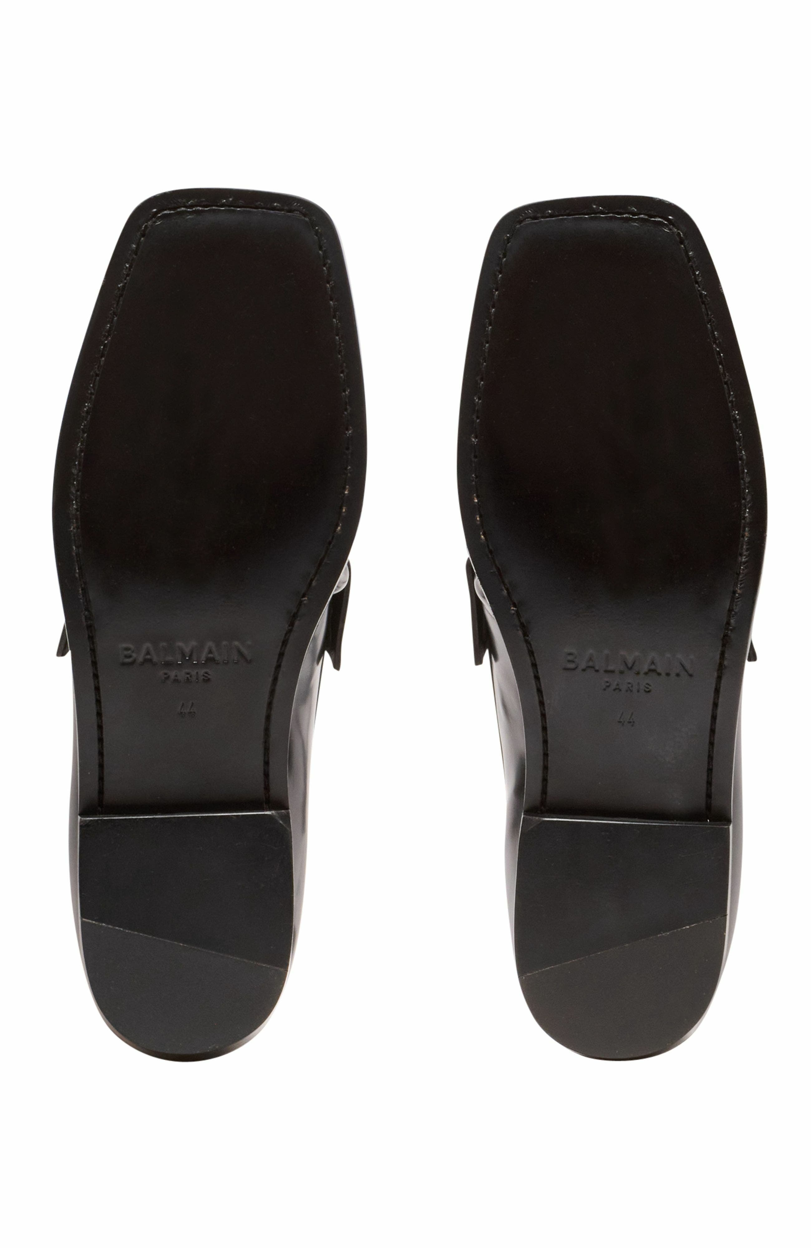 Balmain Sync Glazed Leather Loafers, Alternate, color, White